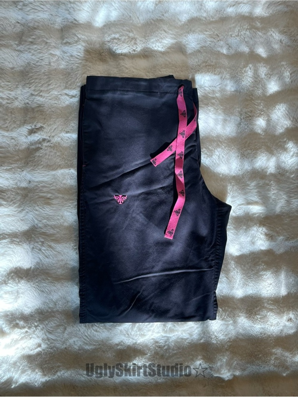 Med Couture Black Scrub Pants Pink Drawstring EZ Flex Cargo Nursing Uniform